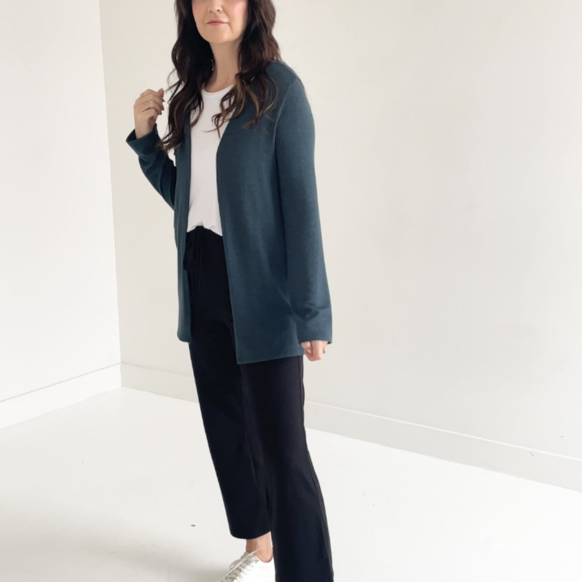 Teal cardigan made in canada