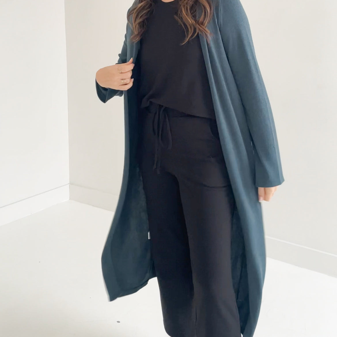 Teal long cardigan made in canada