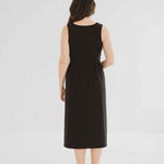 back view of black square neck tank dress with pockets clothing made in canada