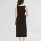 back view of black square neck tank dress with pockets clothing made in canada