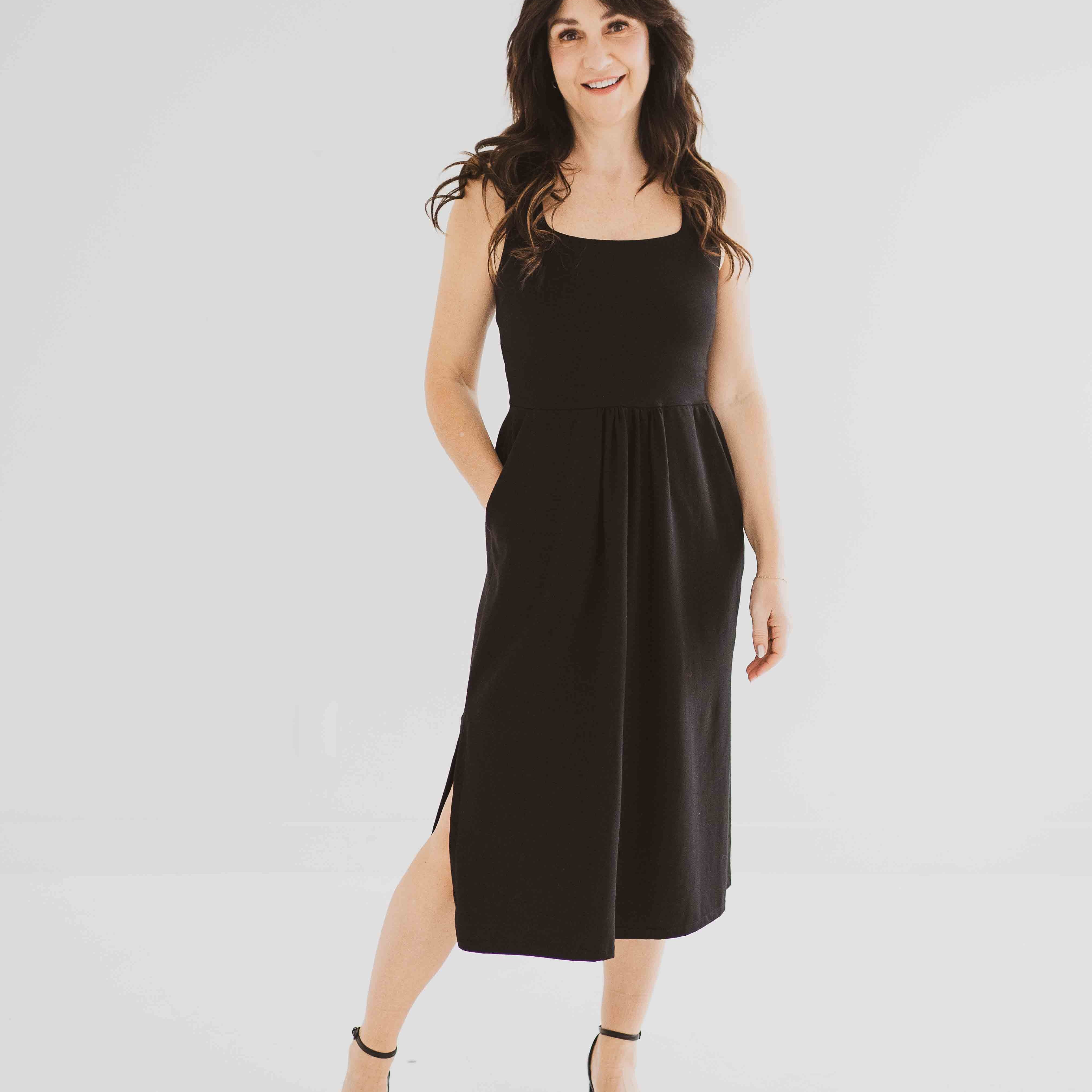 black square neck tank dress with pockets clothing made in canada