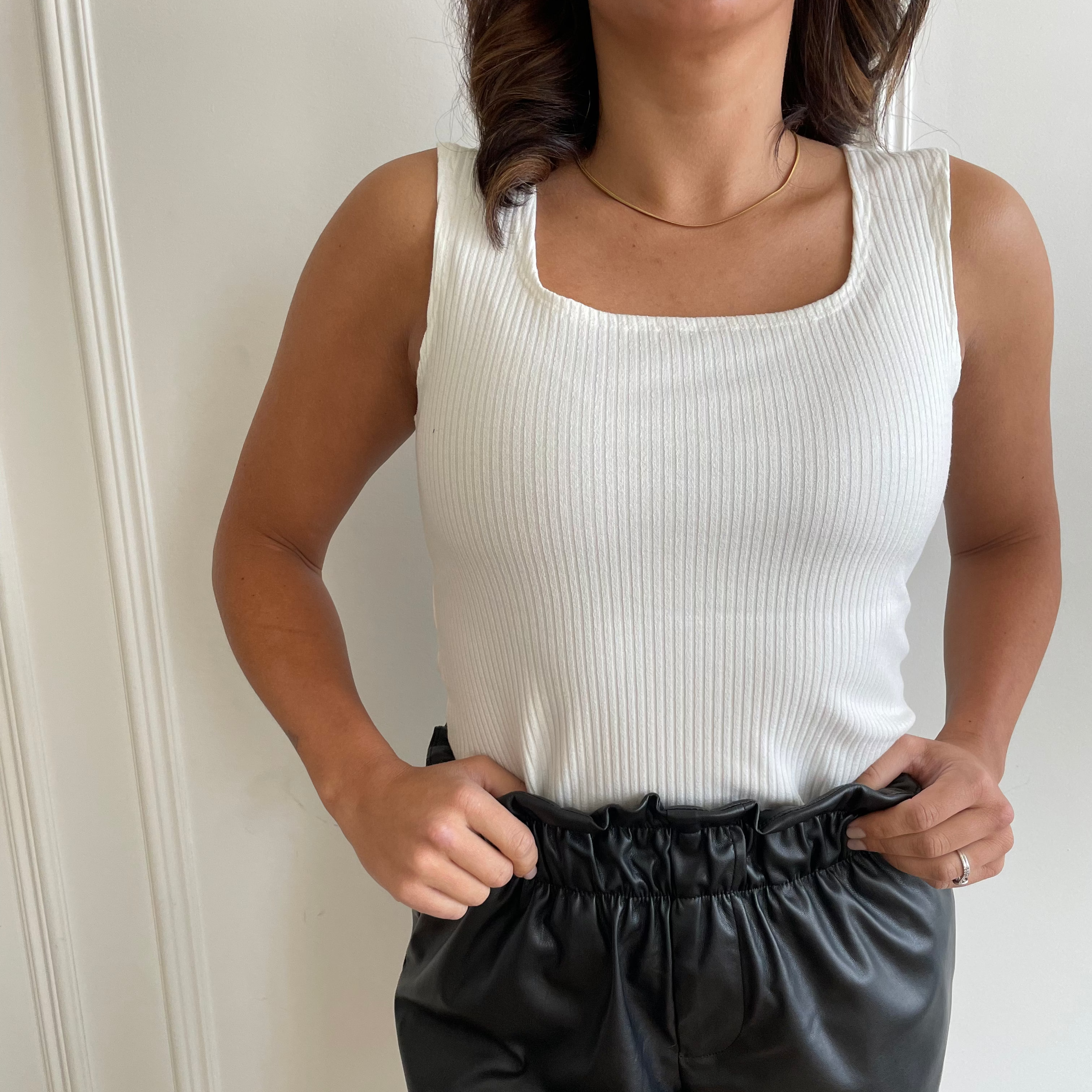 white square neck tank top