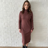long sleeved dark brown turtleneck dress
