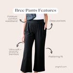 features infographic of bree wide leg pants in black for women