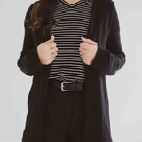 Close up of made in Canada black cardigan for women