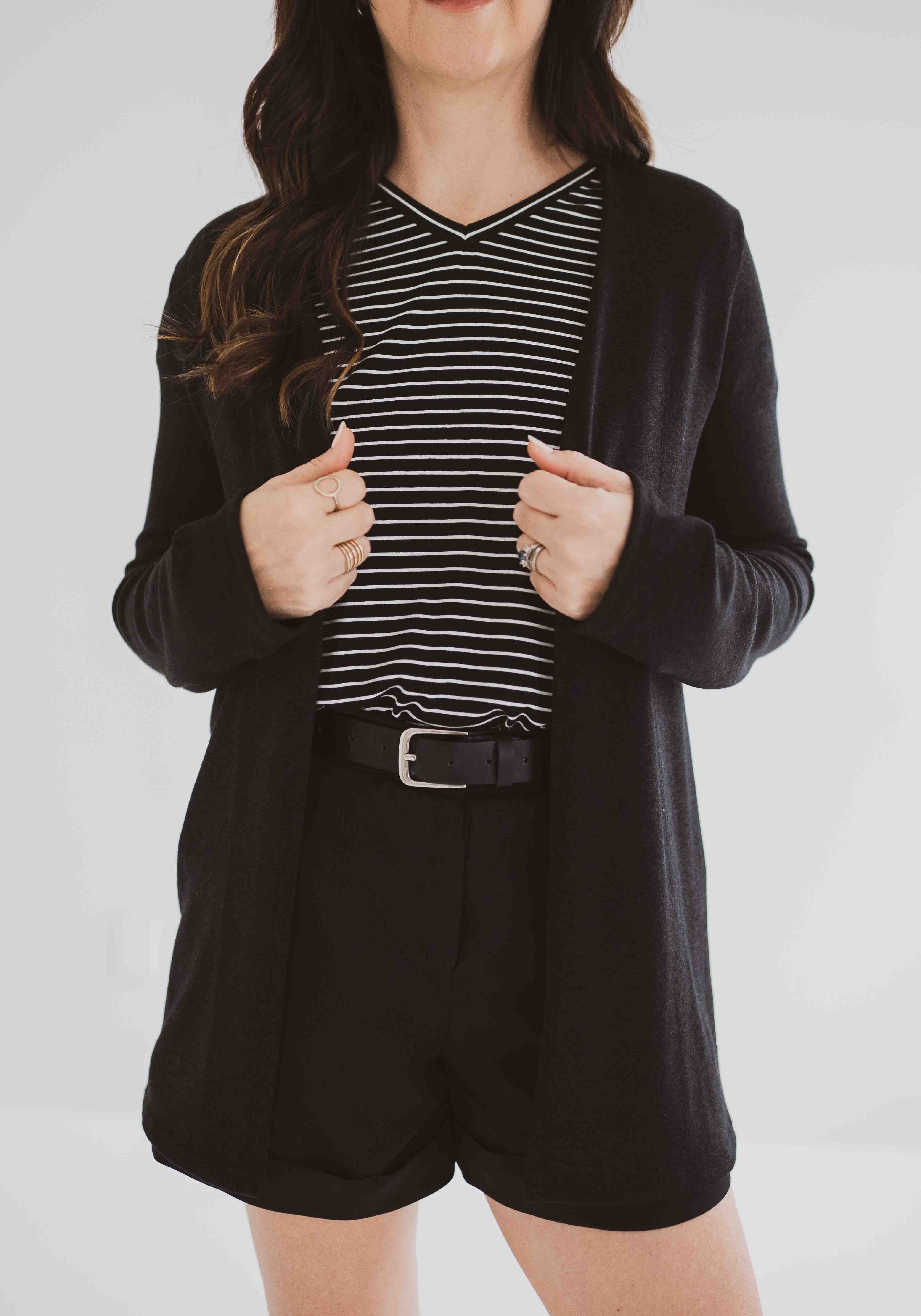 Close up of made in Canada black cardigan for women