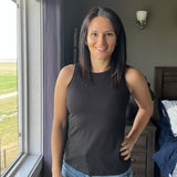 black high neckline tank top untucked