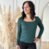[PRE-ORDER] Tracey square neck long sleeve top in juniper
