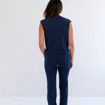 Back view of navy loungwear set made in canada by Ang Hill.