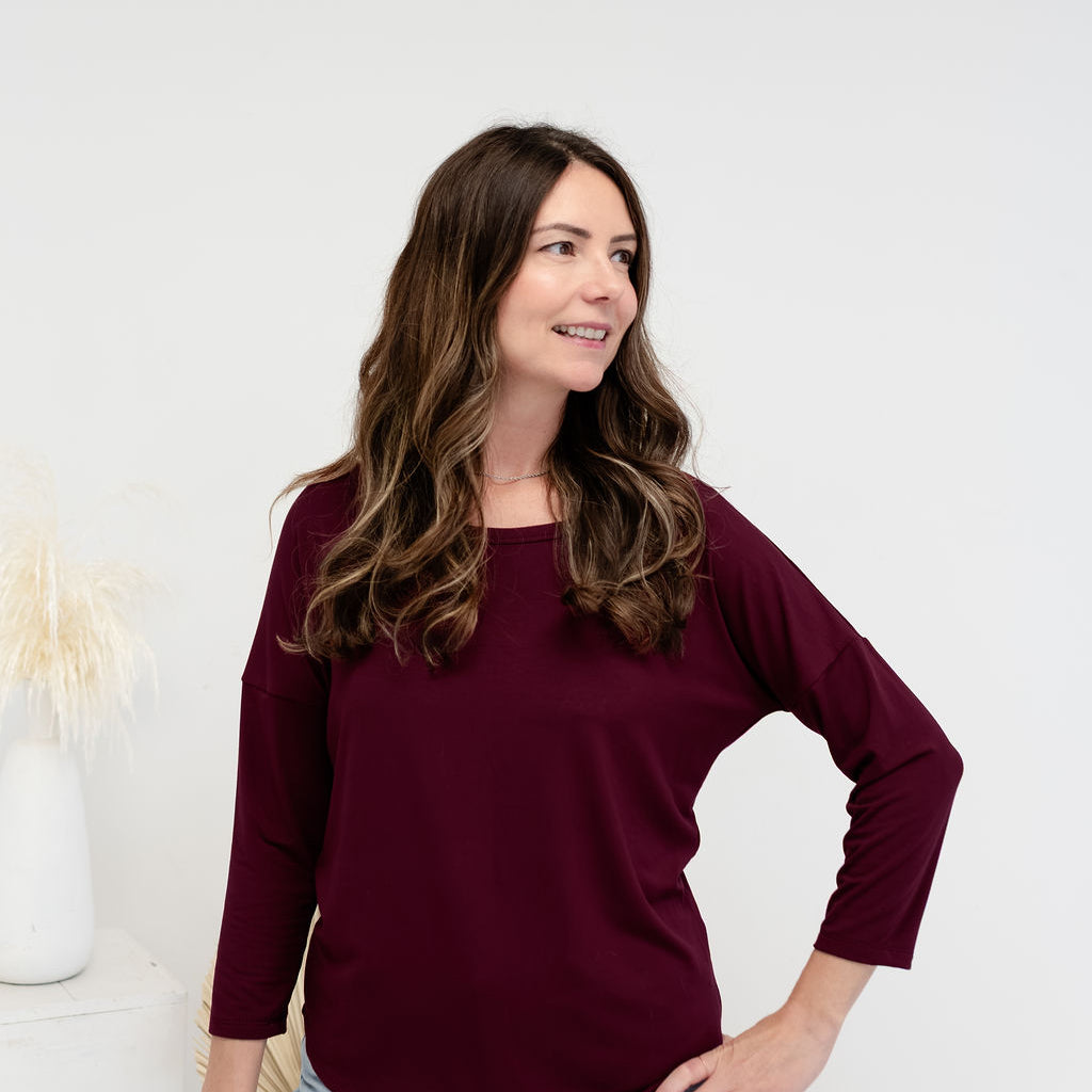 [PRE-ORDER] Monika 3/4 Sleeve Bamboo T-shirt in Burgundy