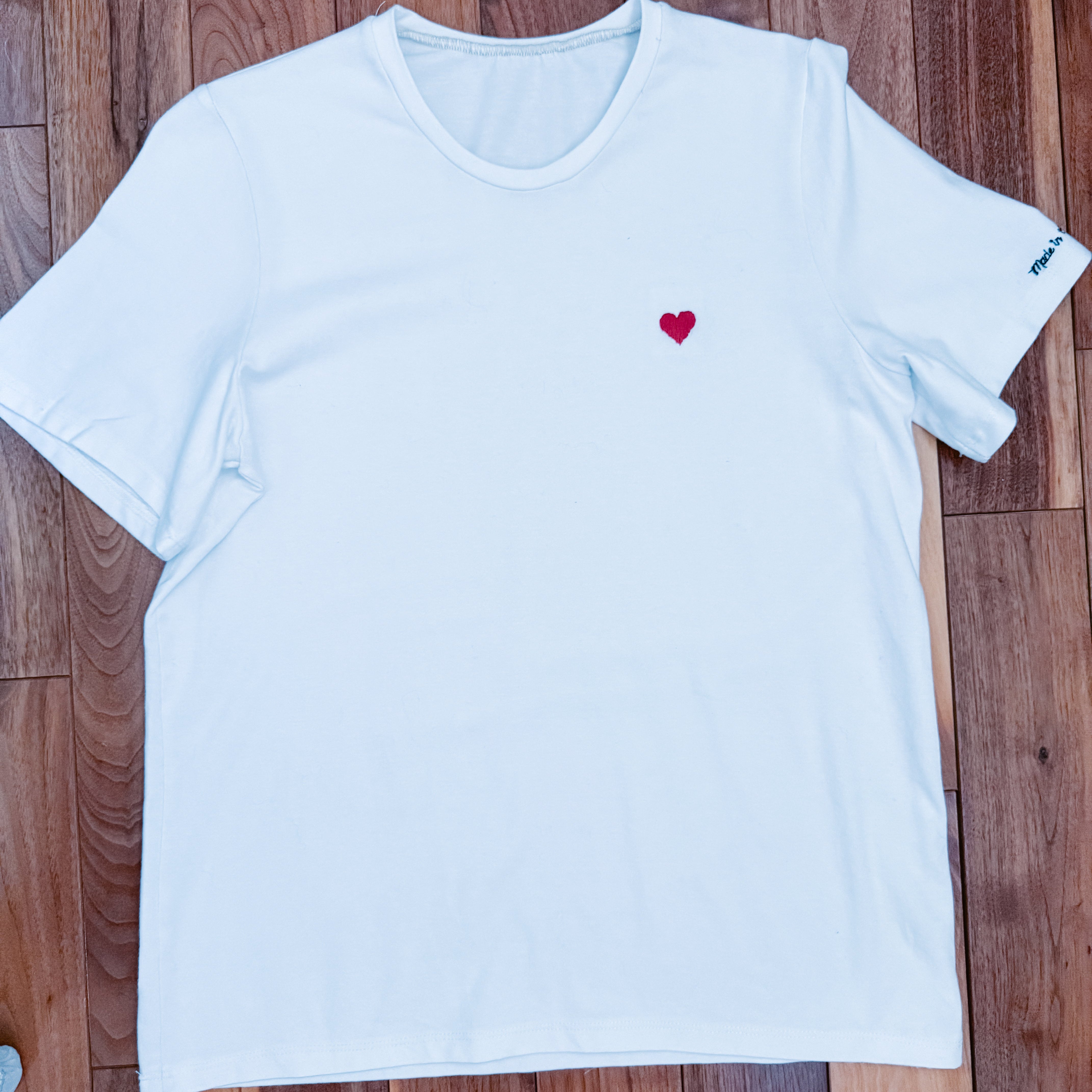 Made in Canada with Love Heart T-shirt White cotton modal shirt with heart embroidery