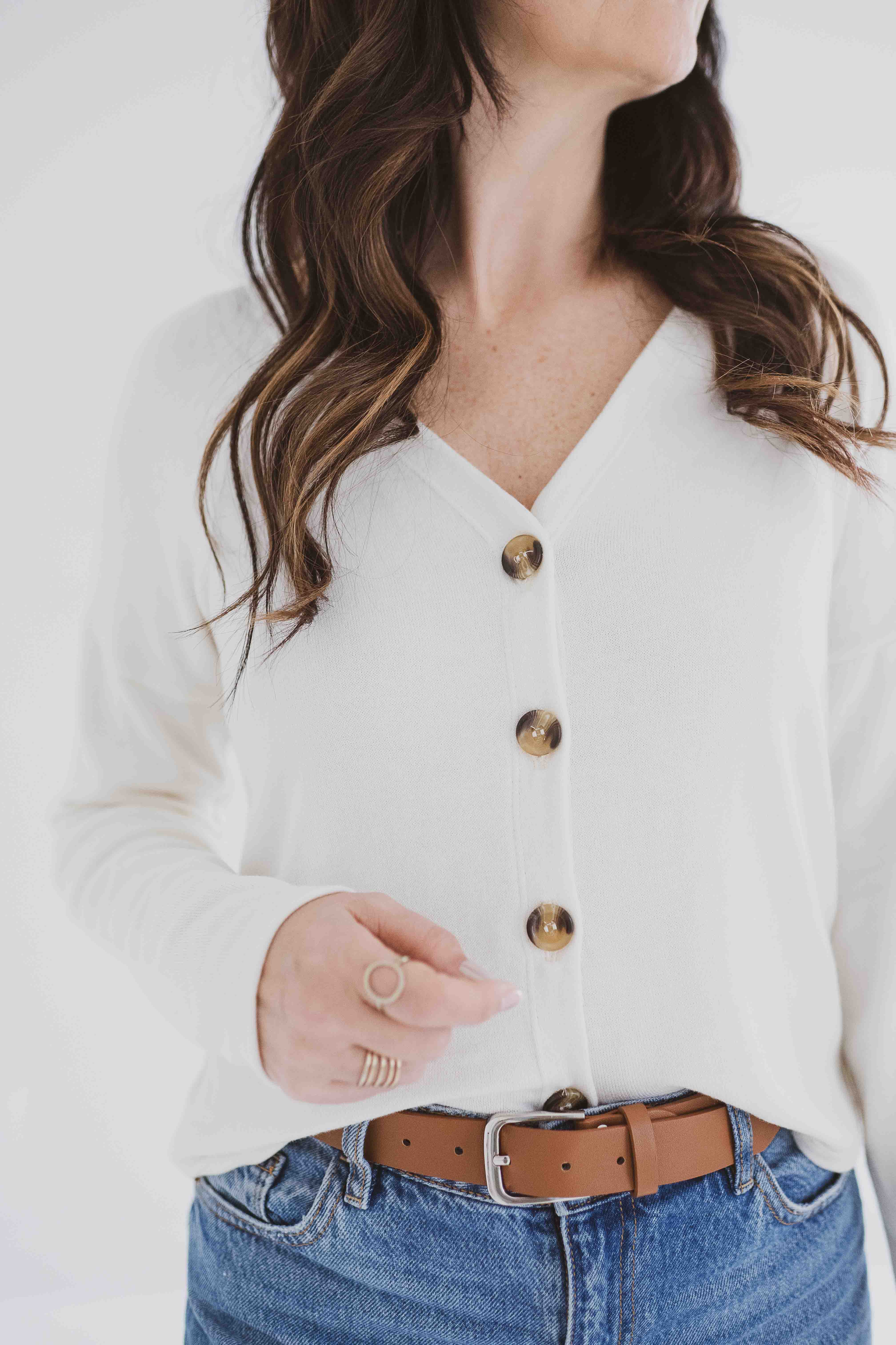 holly cardigan for women  in cream with buttons canadian-made