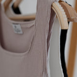 close up of ribbed square neck tank top