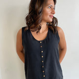 Black loose fitting tank with brown buttons