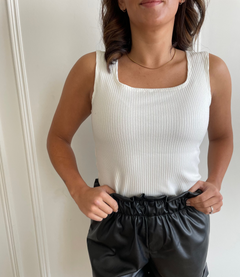 white square neck tank top