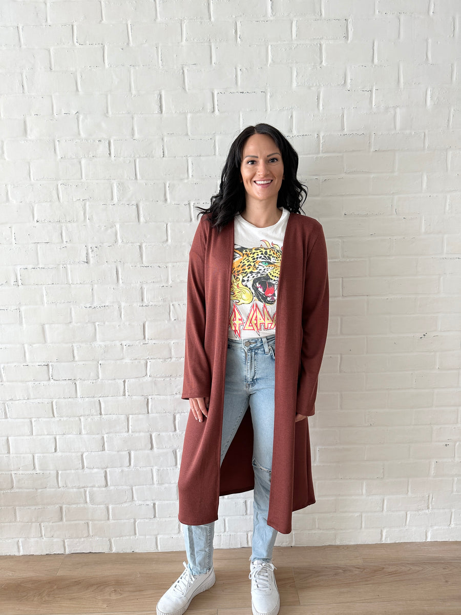 Carolina Long Cardigan in Chestnut