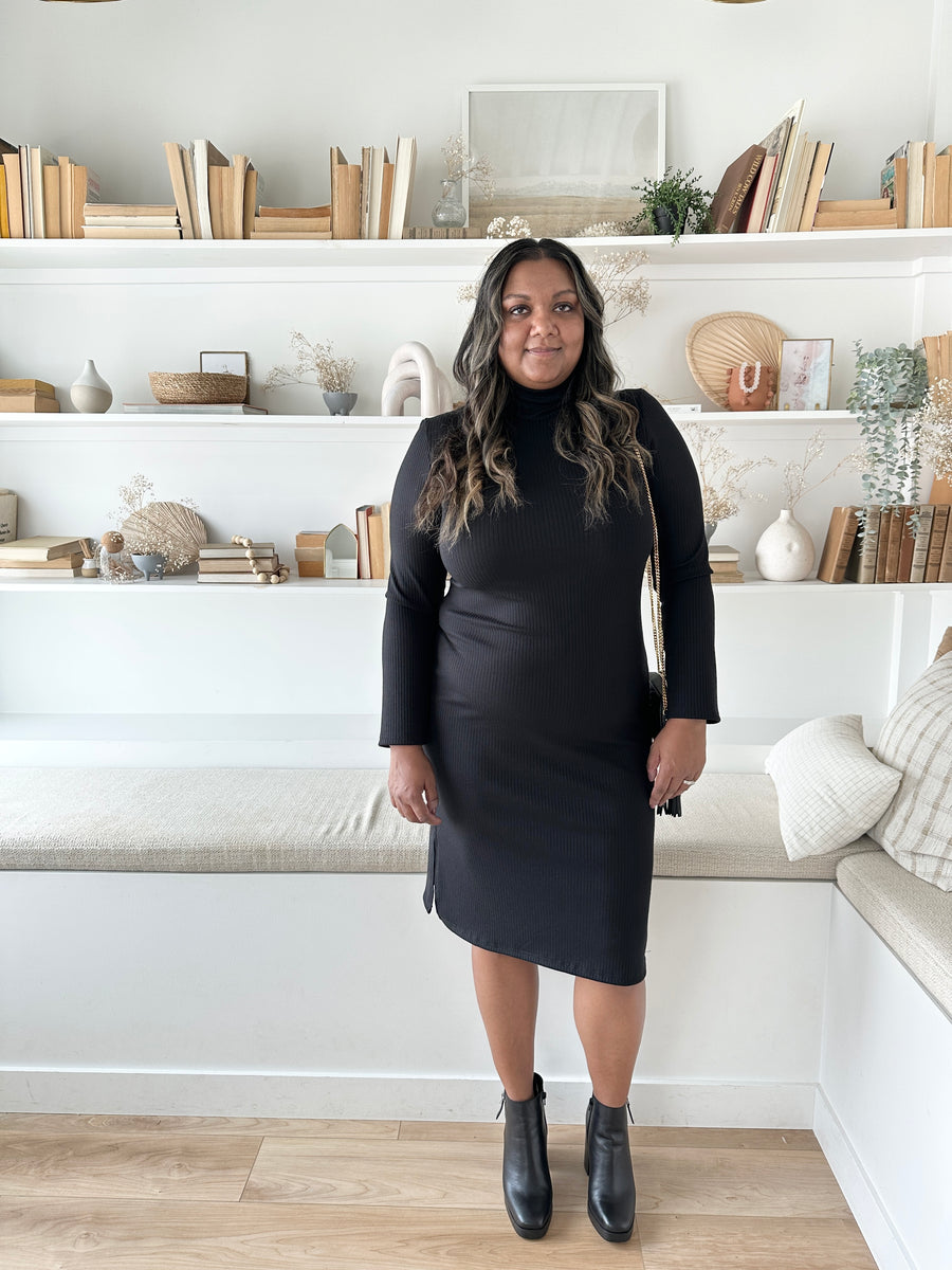 Sarah Turtleneck Ribbed Midi Dress