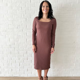 Brown long sleeved square neck dress