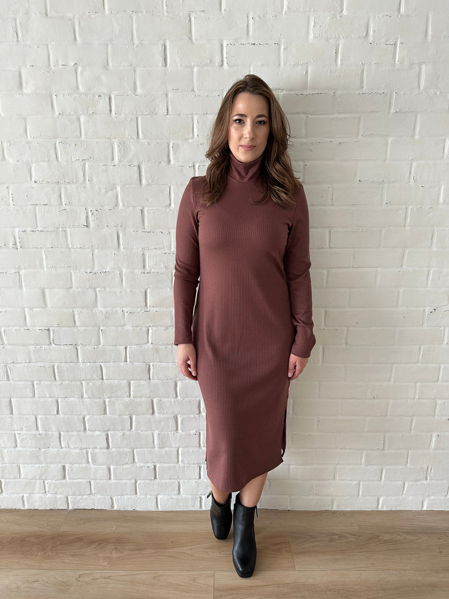 Sarah Turtleneck Ribbed Midi Dress