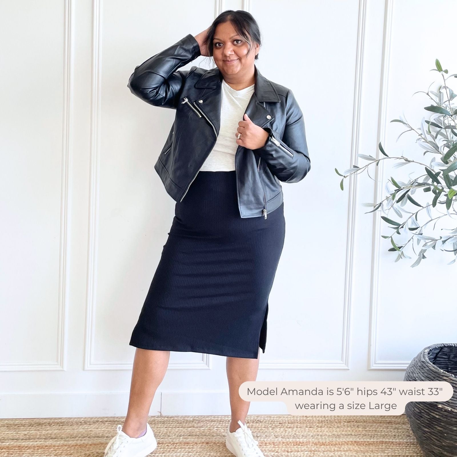 Black ribbed midi skirt apparel made in canada.