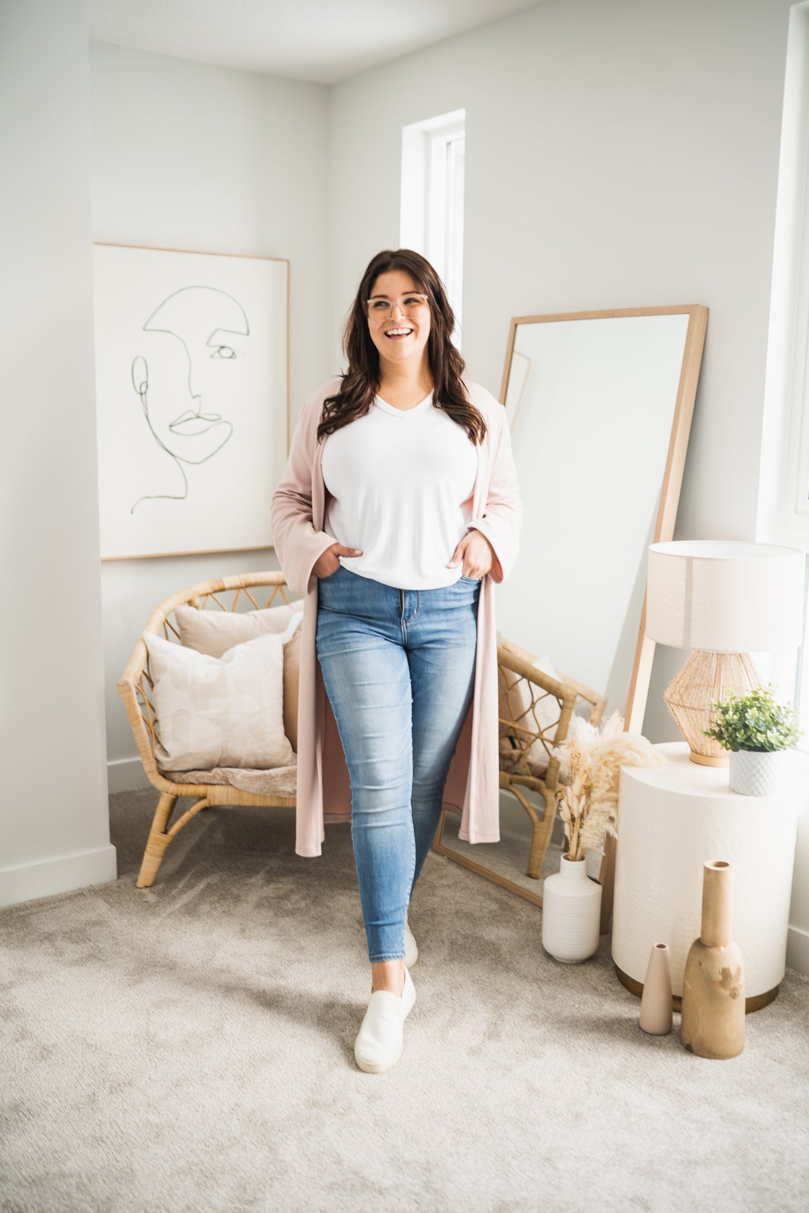 bamboo v-neck t-shirt for women with light pink duster cardigan for women