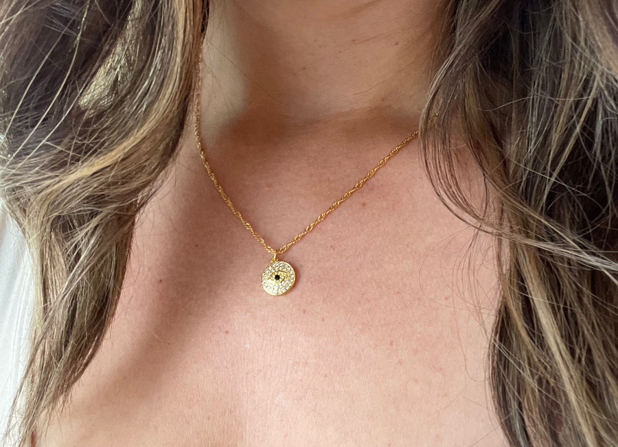 Twisted Baubles Evil Eye Pave Necklace Gold
