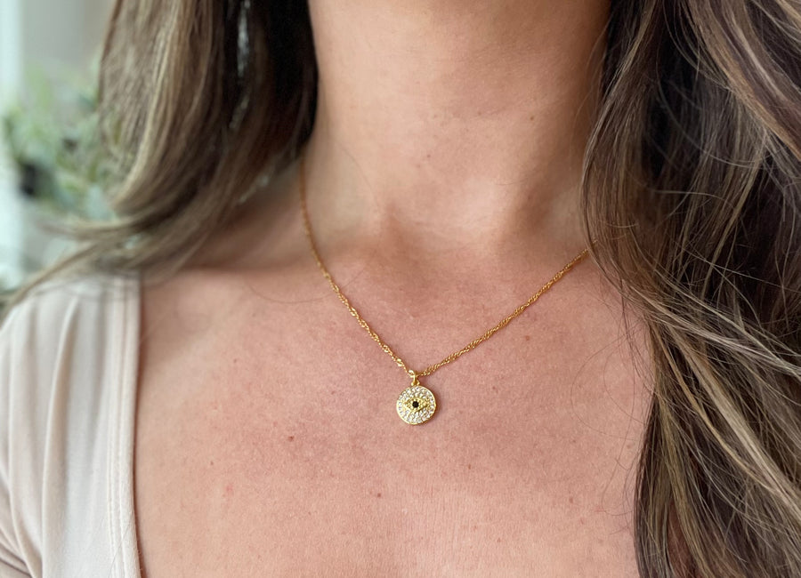 Twisted Baubles Evil Eye Pave Necklace Gold