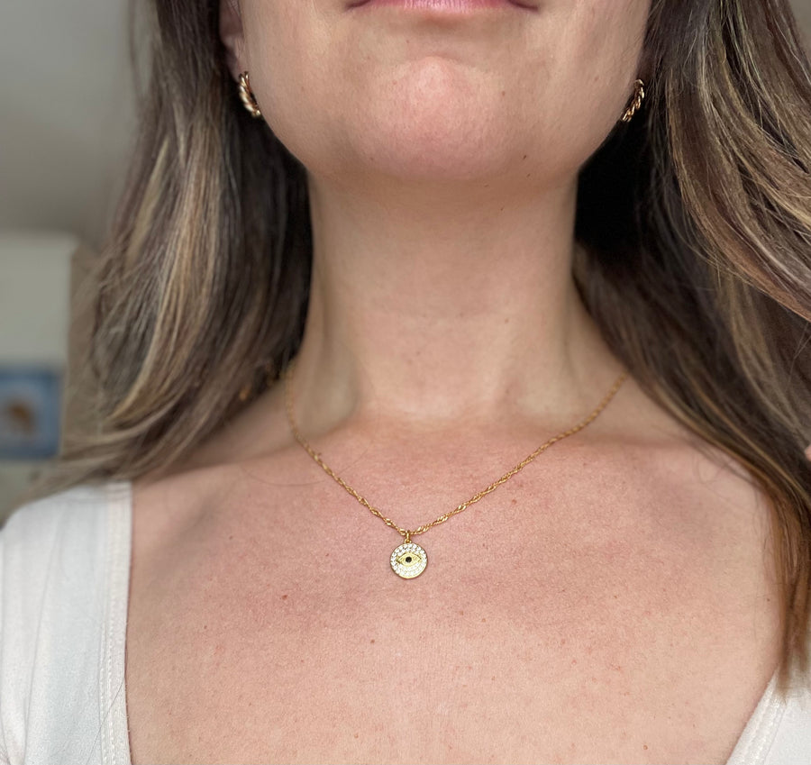 Twisted Baubles Evil Eye Pave Necklace Gold