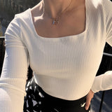 Tracey square neck long sleeve top in vanilla FINAL SALE: SAMPLE