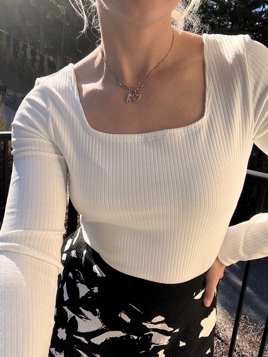 Tracey square neck long sleeve top in vanilla