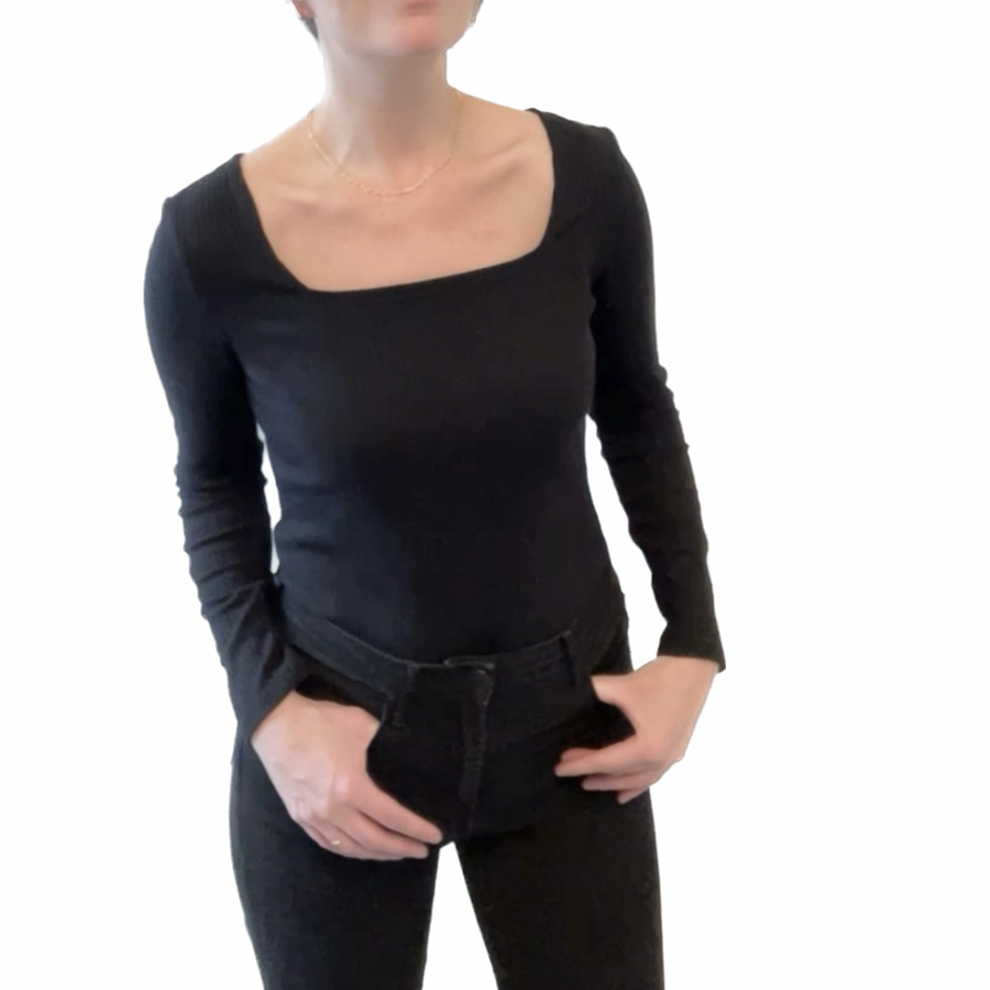 Tracey square neck long sleeve top in black